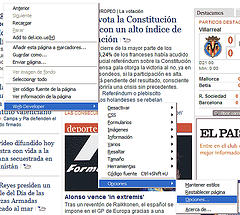 Detalle del men contextual con las opciones del Web Developer