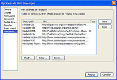 Detalle del cuadro de dilogo de opciones del Web Developer