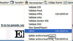 Detalle del men contextual Web Developer con HERA integrada